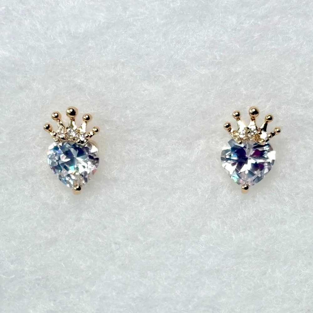 Gold Crown Heart Earrings